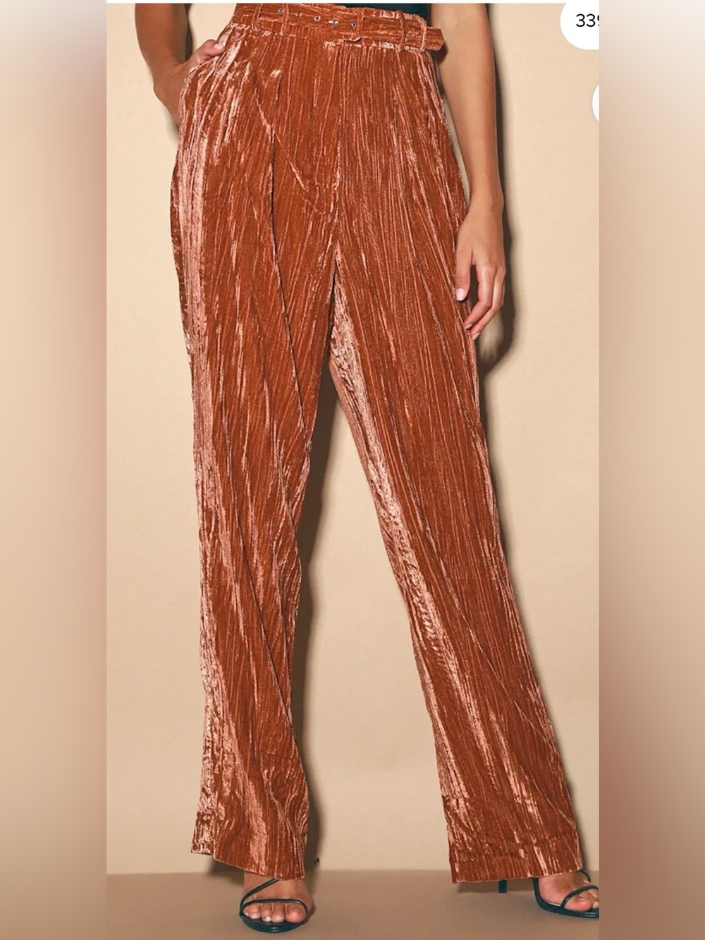 Hatty Rust Brown Velvet High-Waisted Trouser Pants WAYF